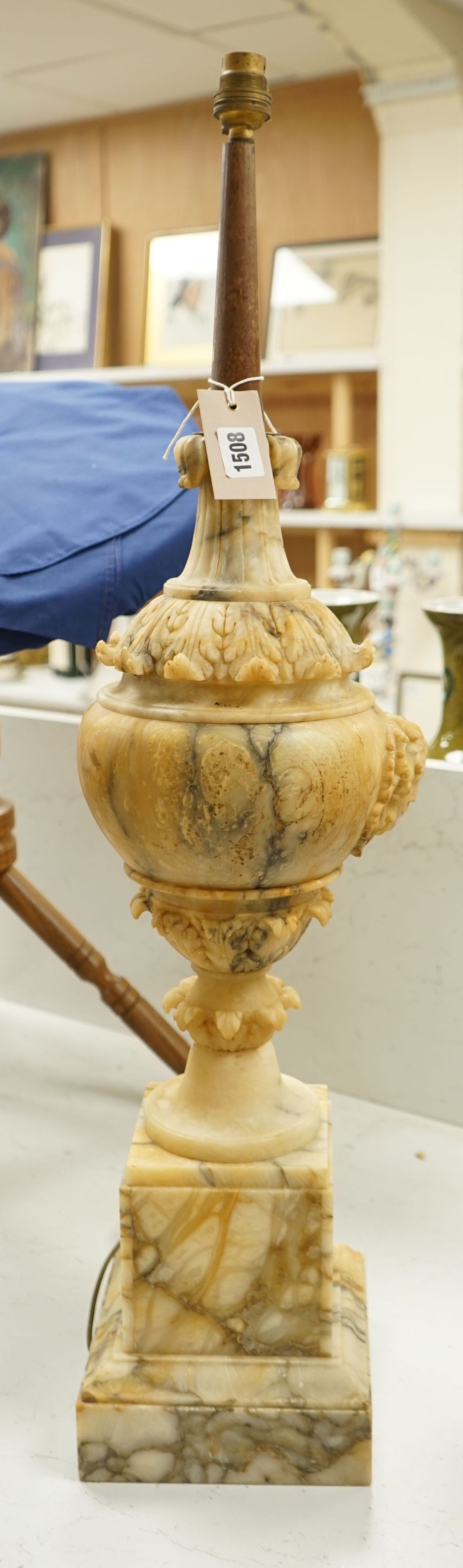 A large Italian alabaster lamp on plinth base - 81.5cm tall